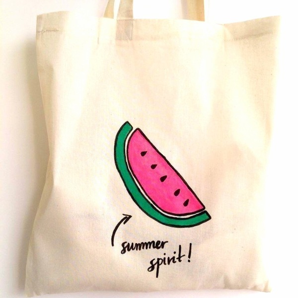 Summer spirit canvas tote - βαμβάκι, καλοκαιρινό, ζωγραφισμένα στο χέρι, ώμου, τσάντα