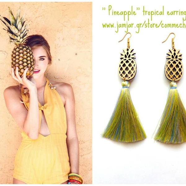 pineapple - με φούντες, σκουλαρίκια, χειροποίητα - 4