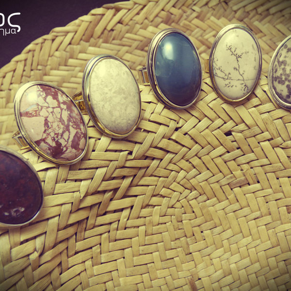 " Pebble onos rings " - Δαχτυλίδια από αλπακά και ορείχαλκο με φυσικά βότσαλα. - ημιπολύτιμες πέτρες, chic, handmade, βραδυνά, fashion, καλοκαιρινό, vintage, κλασσικό, design, ιδιαίτερο, μοναδικό, μοντέρνο, γυναικεία, καλοκαίρι, ορείχαλκος, σύρμα, αιματίτης, donkey, χειροποίητα, boho, ethnic - 3