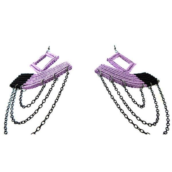 Μακραμέ δίχρωμα σκουλαρίκια - Isadora earrings - statement, αλυσίδες, μοναδικό, μακραμέ, κορδόνια, boho, κρεμαστά, φθηνά - 3
