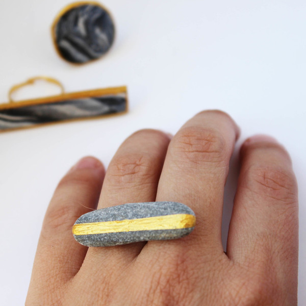 Πέτρινο Δαχτυλίδι - handmade, design, μοναδικό, πέτρα, πέτρα, ακρυλικό, μέταλλο, δαχτυλίδι, χειροποίητα, minimal - 2