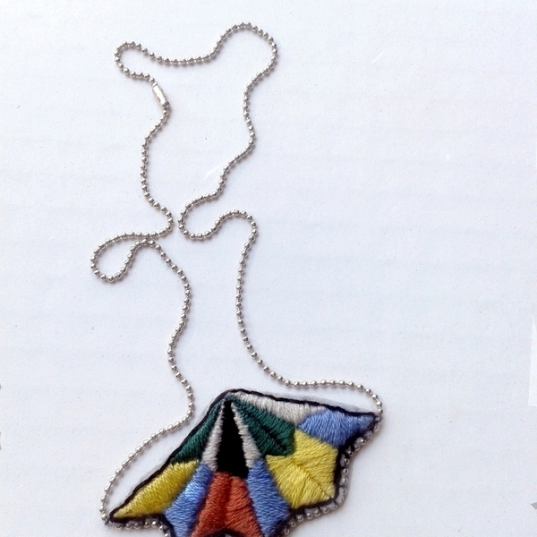 Embroidered necκlace Starfish - βαμβάκι, κεντητά, ορείχαλκος, κορδόνια, χειροποίητα