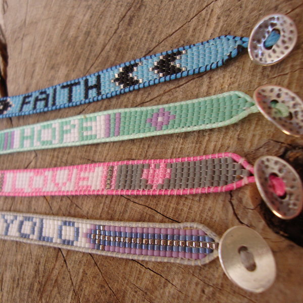 Logo bracelet, προσωπικό βραχιόλι με λέξη, με όνομα ή με αρχικά από χάντρες στον αργαλειό - chic, όνομα - μονόγραμμα, κορδόνια, χειροποίητα, χάντρες, personalised, boho - 2
