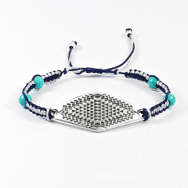 Blue&Silver bohemian bracelet - ασήμι, chic, fashion, μοναδικό, γυναικεία, χαολίτης, ταυτότητες, μακραμέ, κορδόνια, unique, boho, αυξομειούμενα, φθηνά