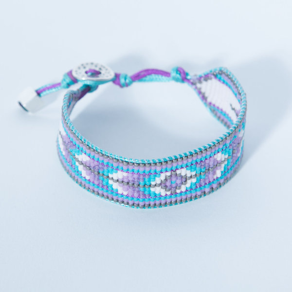 Purple boho bracelet, έθνικ λιλά βραχιόλι με χάντρες στον αργαλειό - chic, handmade, μοναδικό, μοντέρνο, κορδόνια, χειροποίητα, χάντρες, boho