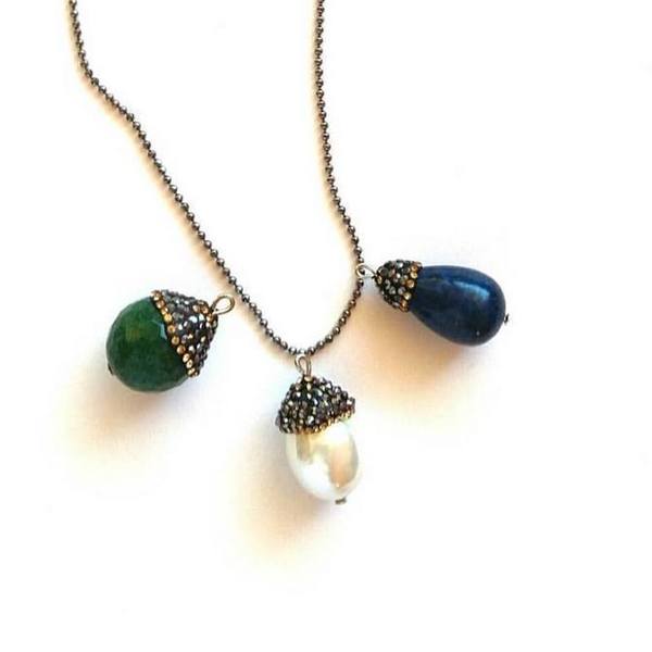 semi precious pendant - ημιπολύτιμες πέτρες, αλυσίδες, αχάτης, chic, handmade, μαργαριτάρι, μακρύ, κολιέ, χειροποίητα, κρεμαστά