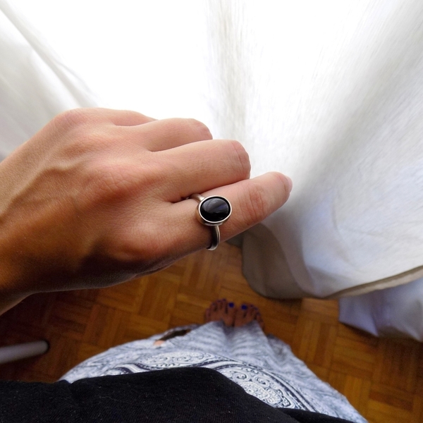 Fuerza | δαχτυλίδι από αλπακά και μαύρη ημιπολύτιμη πέτρα όνυχα - ημιπολύτιμες πέτρες, handmade, γυναικεία, αλπακάς, όνυχας, χειροποίητα, boho, ethnic - 5