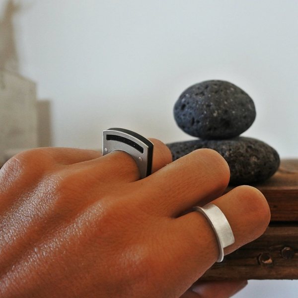 Assyrtiko, Stacking ring, Χειροποίητο δαχτυλίδι με πλέξιγκλας, μαύρο - chic, ασήμι 925, αλπακάς, χειροποίητα, plexi glass - 3