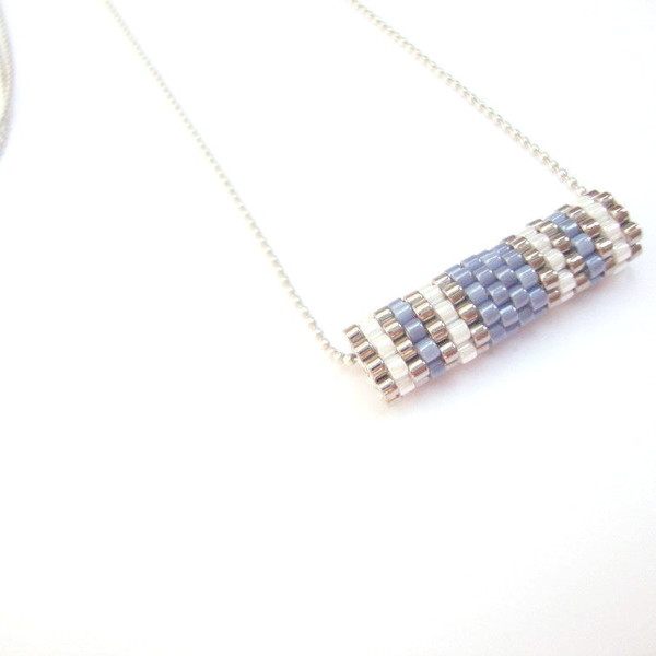 Blue Denim tube necklace, κολιέ με χάντρες - αλυσίδες, chic, handmade, μοναδικό, μοντέρνο, γυναικεία, δώρο, κορδόνια, χειροποίητα, χάντρες