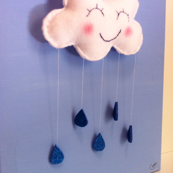 Κάδρο καμβάς 3D με θέμα "συννεφάκι με βροχή" με GLITTER - διακοσμητικό, καμβάς, τσόχα, διακόσμηση, τοίχου, δωμάτιο, παιδί, είδη δώρου, συννεφάκι, για παιδιά - 2