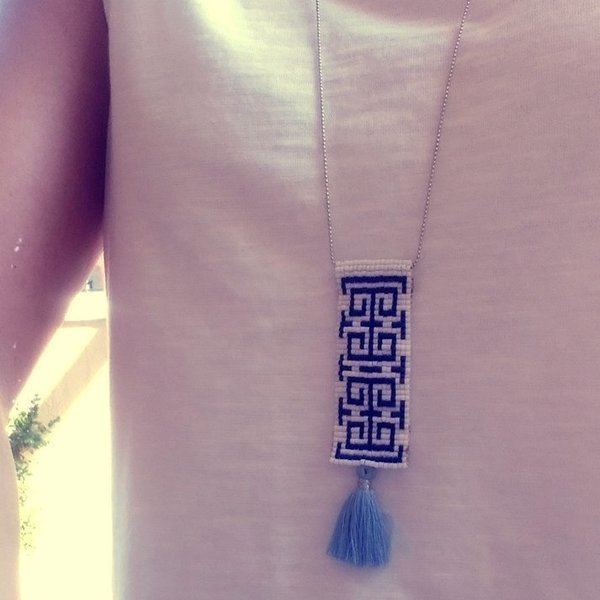 Greek chic necklace, greek patterns, χειροποίητο κολιέ με ελληνικό μοτίβο από χάντρες - αλυσίδες, chic, handmade, μοναδικό, μοντέρνο, γυναικεία, μακρύ, κολιέ, κορδόνια, χειροποίητα, χάντρες, miyuki delica - 3