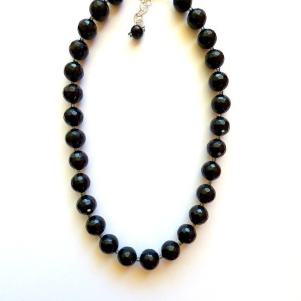 Black Agate necklace - ημιπολύτιμες πέτρες, αχάτης, chic, handmade, κλασσικό, ασήμι 925, κολιέ, χειροποίητα, χάντρες