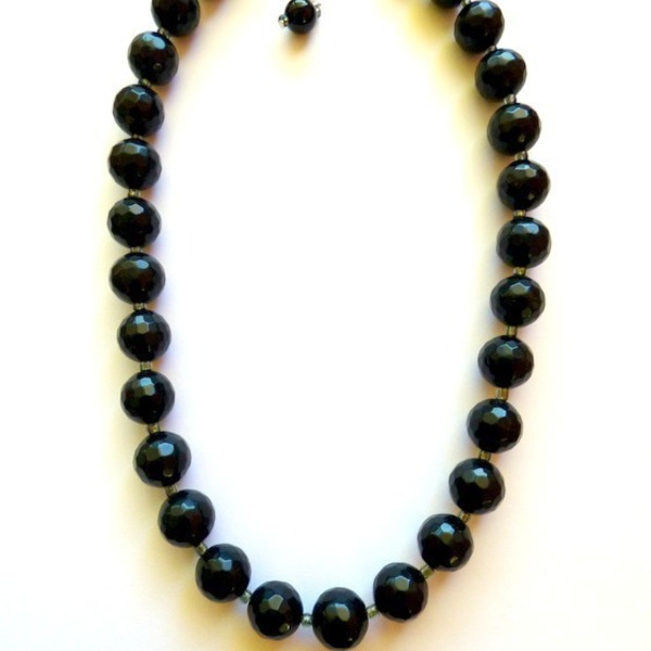 Black Agate necklace - ημιπολύτιμες πέτρες, αχάτης, chic, handmade, κλασσικό, ασήμι 925, κολιέ, χειροποίητα, χάντρες - 2