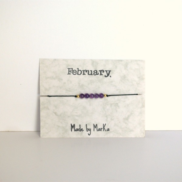 February birthstone bracelet - chic, handmade, αμέθυστος, δώρο, κορδόνια, χειροποίητα, χάντρες, minimal, αυξομειούμενα - 2