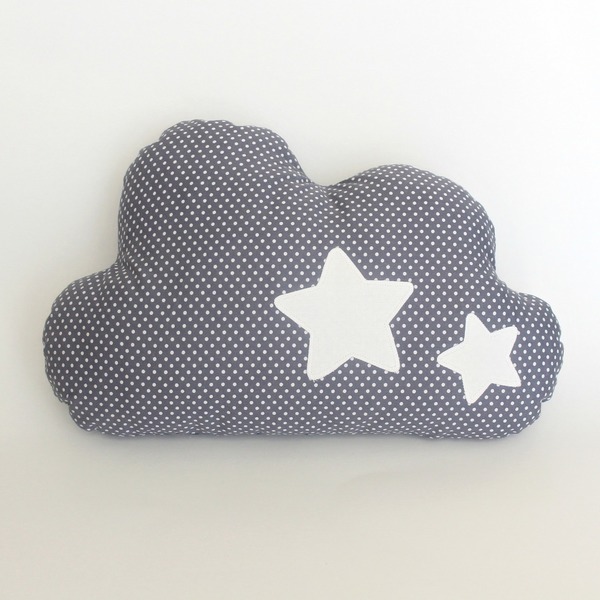 Μαξιλάρι γκρι σύννεφο - ύφασμα, βαμβάκι, αγόρι, αστέρι, πουά, μαξιλάρια