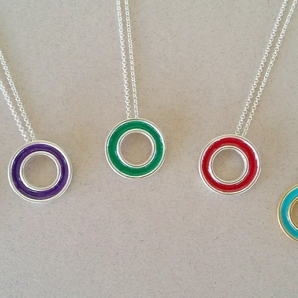 Wheel pendant - αλυσίδες, χρωματιστό, επιχρυσωμένα, ασήμι 925, σμάλτος, μακρύ, κύκλος, χειροποίητα, κοντά, κρεμαστά - 4