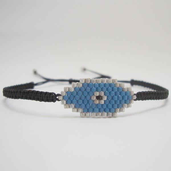 Evil eye blue, χειροποίητο βραχιόλι μακραμέ με στοιχείο "μάτι" - chic, handmade, μοναδικό, μοντέρνο, δώρο, μακραμέ, βραχιόλι, βραχιόλια, κορδόνια, χειροποίητα, χάντρες, miyuki delica, boho