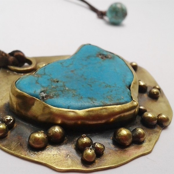 Turquoise heart necklace, χειροποίητο μακρύ κολιέ από οξειδωμένο ορείχαλκο με τυρκουάζ ημιπολύτιμη πέτρα - statement, ημιπολύτιμες πέτρες, ημιπολύτιμες πέτρες, chic, handmade, fashion, σατέν, πέτρα, ορείχαλκος, κολιέ, κορδόνια, χειροποίητα, πέτρες - 2