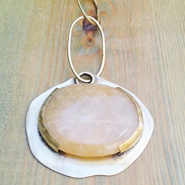 Stone necklace no2, χειροποίητο μακρύ κολιέ με ορείχαλκο σε καφέ σατέν κορδόνι - statement, chic, handmade, fashion, σατέν, ορείχαλκος, μακρύ, κολιέ, κορδόνια, χειροποίητα, boho - 5