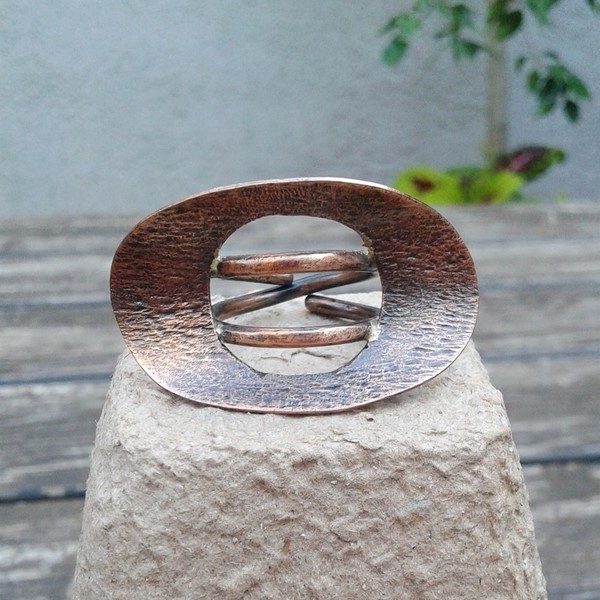 Double band copper ring, χειροποίητο μοναδικό δαχτυλίδι από χαλκό - statement, chic, handmade, χαλκός, δαχτυλίδι, δαχτυλίδια, χειροποίητα, boho - 3