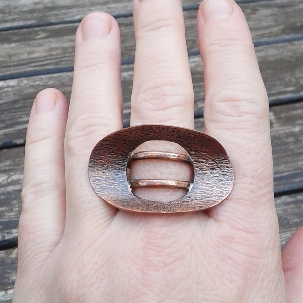 Double band copper ring, χειροποίητο μοναδικό δαχτυλίδι από χαλκό - statement, chic, handmade, χαλκός, δαχτυλίδι, δαχτυλίδια, χειροποίητα, boho - 5