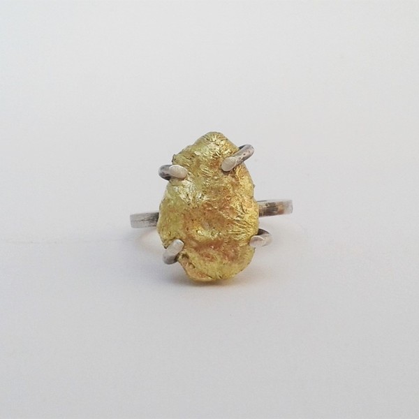 Gold pebble, χειροποίητο μοναδικό ασημένιο δαχτυλίδι 925 - statement, chic, handmade, fashion, ορείχαλκος, ασήμι 925, δαχτυλίδι, δαχτυλίδια, χειροποίητα, boho