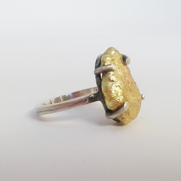 Gold pebble, χειροποίητο μοναδικό ασημένιο δαχτυλίδι 925 - statement, chic, handmade, fashion, ορείχαλκος, ασήμι 925, δαχτυλίδι, δαχτυλίδια, χειροποίητα, boho - 3