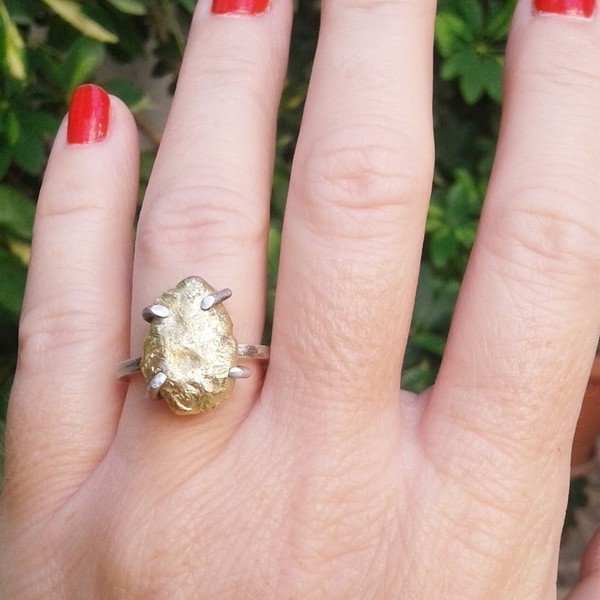Gold pebble, χειροποίητο μοναδικό ασημένιο δαχτυλίδι 925 - statement, chic, handmade, fashion, ορείχαλκος, ασήμι 925, δαχτυλίδι, δαχτυλίδια, χειροποίητα, boho - 4