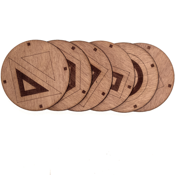 6 ξύλινα σουβερ γεωμετρικά - ξύλο, σουβέρ, φελλός, ξύλινα διακοσμητικά, είδη σερβιρίσματος, ξύλινα σουβέρ - 5