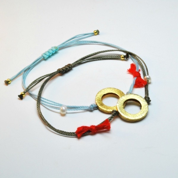 Karma ring bracelet - statement, chic, handmade, μαργαριτάρι, επιχρυσωμένα, κορδόνια, χειροποίητα