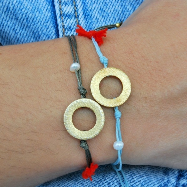 Karma ring bracelet - statement, chic, handmade, μαργαριτάρι, επιχρυσωμένα, κορδόνια, χειροποίητα - 2