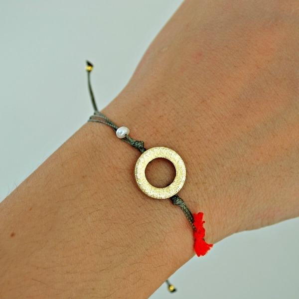 Karma ring bracelet - statement, chic, handmade, μαργαριτάρι, επιχρυσωμένα, κορδόνια, χειροποίητα - 3