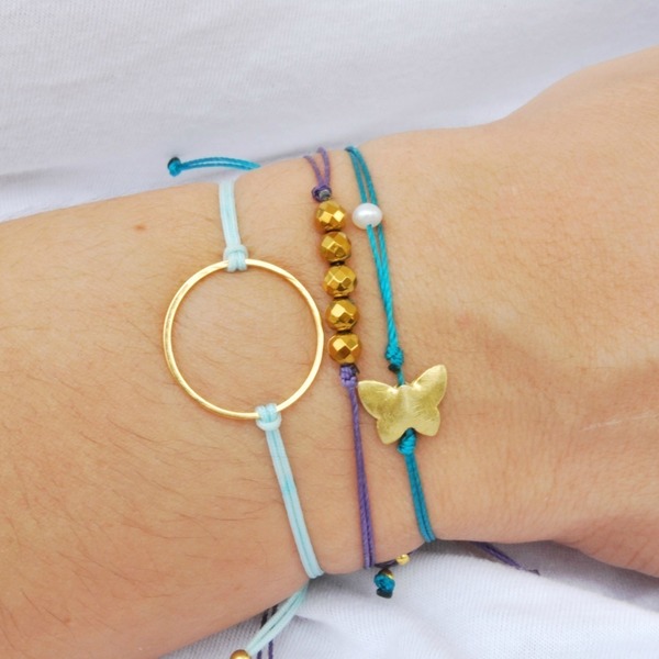 Butterfly bracelet - statement, chic, handmade, μαργαριτάρι, επιχρυσωμένα, κορδόνια, χειροποίητα - 5