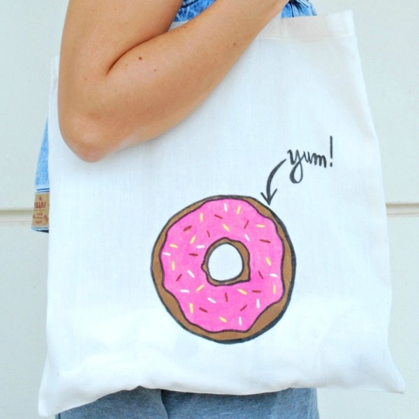 Donut canvas tote - βαμβάκι, ζωγραφισμένα στο χέρι, ώμου - 3