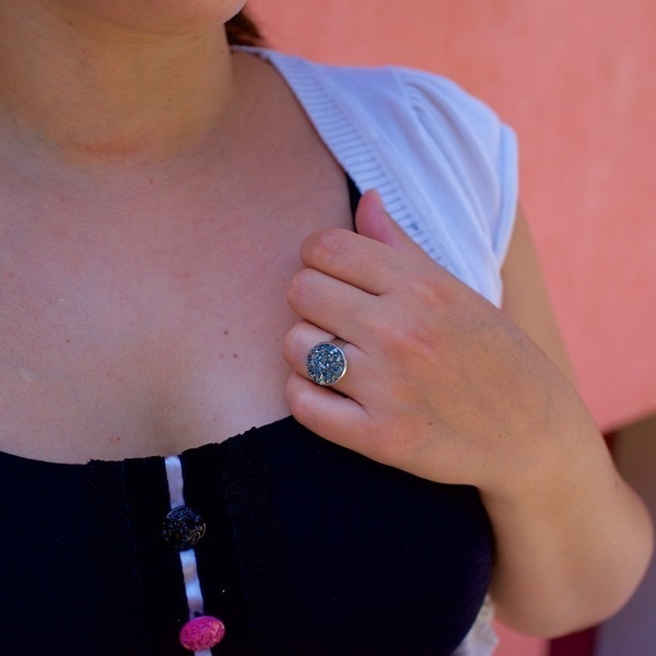 Δαχτυλίδι επάργυρο χειροποίητο ''Bright Star'' - handmade, γυαλί, ιδιαίτερο, γυναικεία, κρύσταλλα, επάργυρα, μέταλλο, χειροποίητα - 2
