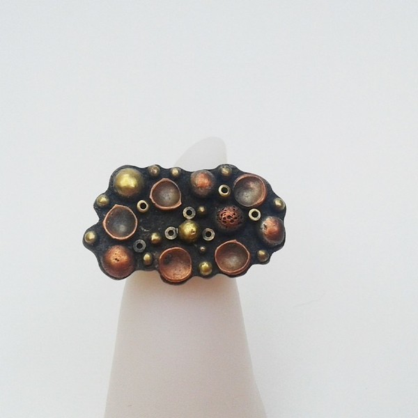 Mixed metals ring, αυξομειούμενο χειροποίητο δαχτυλίδι από χαλκό και ορείχαλκο - statement, chic, handmade, ορείχαλκος, χαλκός, δαχτυλίδι, χειροποίητα, boho, αυξομειούμενα
