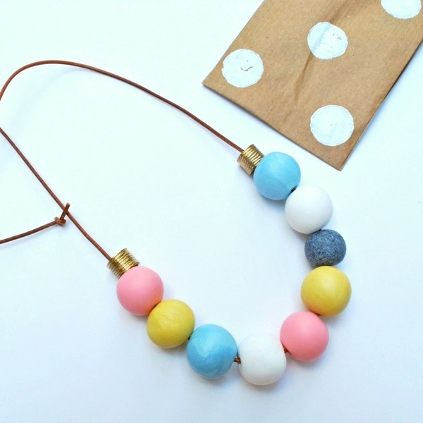 Polymer clay necklace in pastel colors - δέρμα, statement, handmade, πηλός, μέταλλο, χειροποίητα - 2