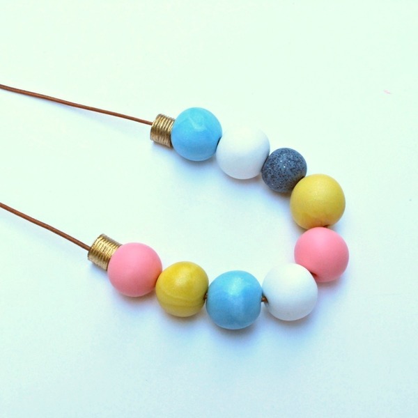 Polymer clay necklace in pastel colors - δέρμα, statement, handmade, πηλός, μέταλλο, χειροποίητα