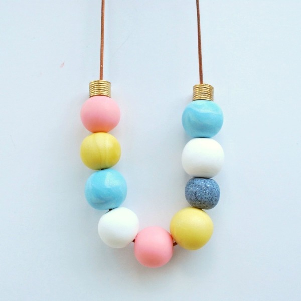 Polymer clay necklace in pastel colors - δέρμα, statement, handmade, πηλός, μέταλλο, χειροποίητα - 3