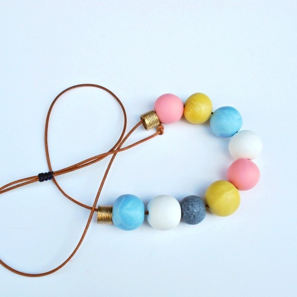 Polymer clay necklace in pastel colors - δέρμα, statement, handmade, πηλός, μέταλλο, χειροποίητα - 4