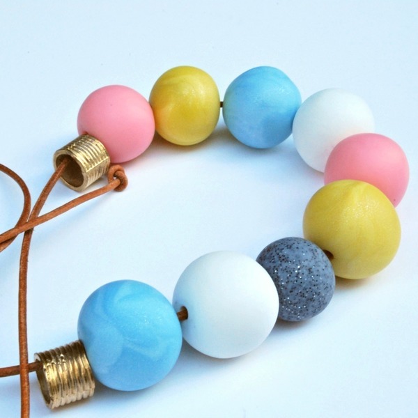 Polymer clay necklace in pastel colors - δέρμα, statement, handmade, πηλός, μέταλλο, χειροποίητα - 5