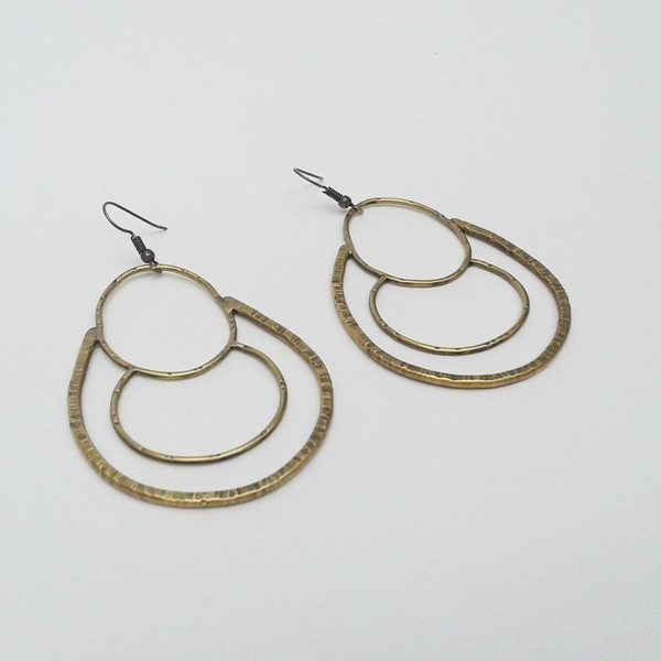 Three circles together earrings, χειροποίητα σκουλαρίκια με κύκλους, ορείχαλκος - chic, handmade, fashion, ορείχαλκος, σκουλαρίκια, χειροποίητα, κρίκοι, boho - 2