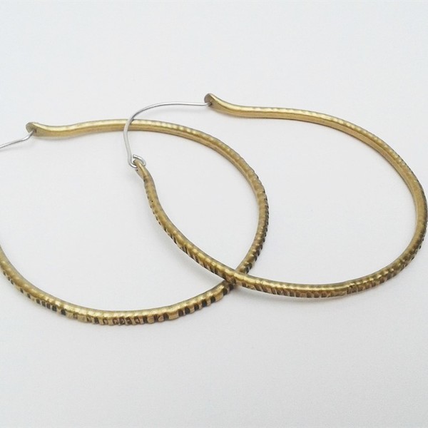 Gold hoop earrings, χειροποίητα σκουλαρίκια από ορείχαλκο - chic, handmade, fashion, ορείχαλκος, ασήμι 925, χειροποίητα, boho - 2