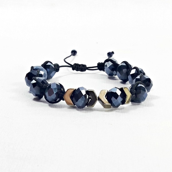 BlueBlack crystal bracelet - chic, fashion, μοναδικό, μοντέρνο, γυναικεία, κρύσταλλα, αιματίτης