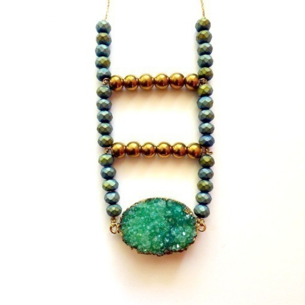 druzy agate / gold hematite necklace - ημιπολύτιμες πέτρες, αχάτης, κερωμένα κορδόνια, κρύσταλλα, αιματίτης