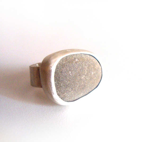 Ασημένιο δαχτυλίδι με βότσαλο "Sea stone" - statement, ασήμι 925, χειροποίητα, ethnic, μεγάλα, βότσαλα, αυξομειούμενα - 2