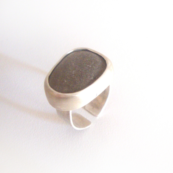 Ασημένιο δαχτυλίδι με βότσαλο "Sea stone" - statement, ασήμι 925, χειροποίητα, ethnic, μεγάλα, βότσαλα, αυξομειούμενα