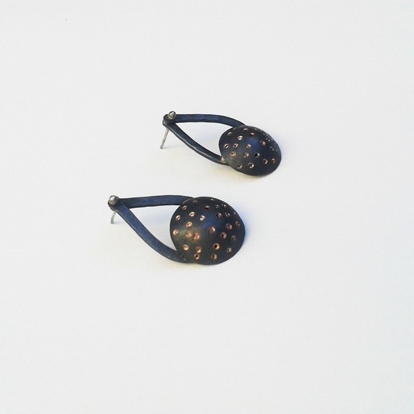 Black domed earrings, χειροποίητα σκουλαρίκια για rock εμφανίσεις - chic, handmade, ασήμι 925, χαλκός, χειροποίητα, boho - 5