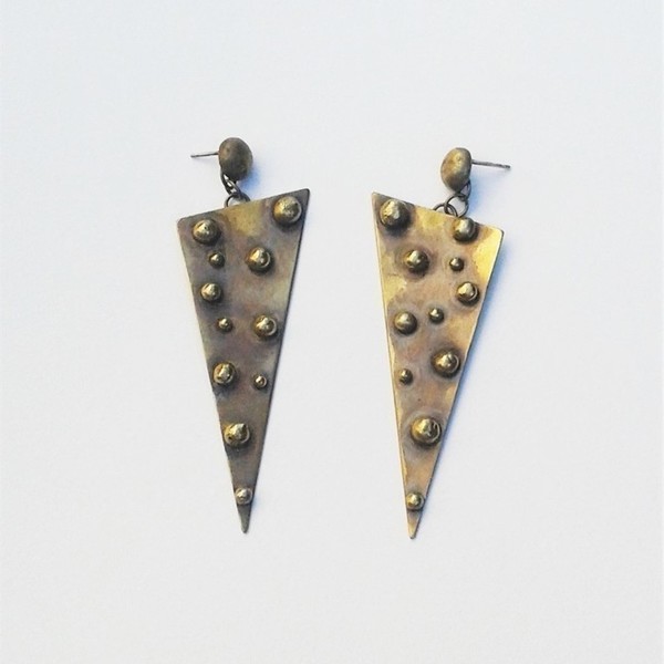 Triangle earrings, χειροποίητα σκουλαρίκια, καρφιά, ορείχαλκος και ασήμι 925 - chic, handmade, fashion, ορείχαλκος, ασήμι 925, σκουλαρίκια, χειροποίητα, boho
