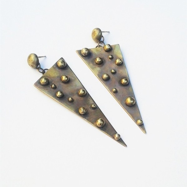 Triangle earrings, χειροποίητα σκουλαρίκια, καρφιά, ορείχαλκος και ασήμι 925 - chic, handmade, fashion, ορείχαλκος, ασήμι 925, σκουλαρίκια, χειροποίητα, boho - 2